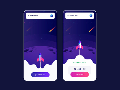 Space VPN app design app connect connection disconnect internet space spaceship star vpn