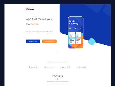 Hexee - responsive modern app landingpage template app landingpage app preview app website clean download features home page landing page onepage services
