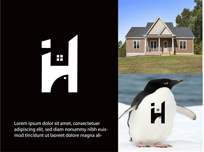 i home penguin logo concept branding creative logo design h logo home logo i h letters logo i h logo i logo illustration logo logo design modern logo penguin logo vector