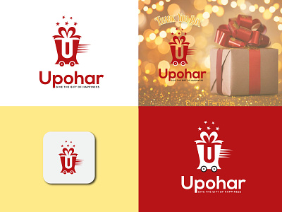 UPOHAR | E-COMMERCE & GIFT LOGO DESIGN birthday branding creative logo delivery icon design e commerce logo fast icon festive logo gift logo gift shop logo graphic design greeting letter u logo logo design modern logo ribbon logo surprise logo upohar logo vector