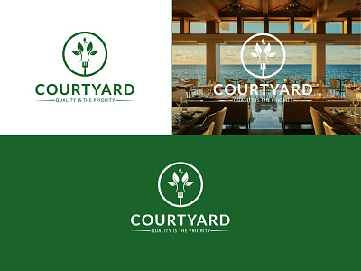 COURTYARD | restaurant & cafe logo design branding cafe creative logo design food graphic design green food logo green leaf logo kitchen logo logo design modern logo restaurant spoon logo vector