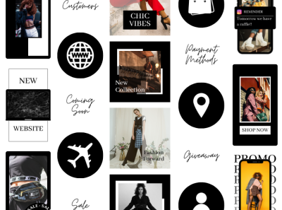 Template Pack for Instagram black white branding feed graphic design highlights instagram post redes sociales social media story