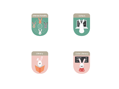 Badges - 2 badge design code literacy edtech intersectionality library rabbit illustration