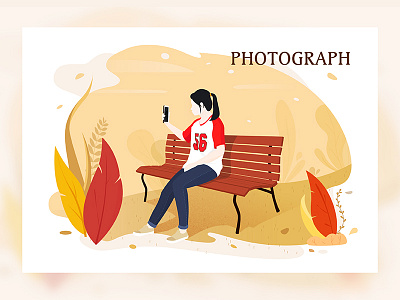Photograph autumn bench botany camera girl gules icon illustrations photograph sketch ui yellow