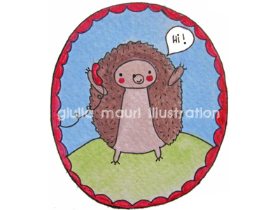 Hedgehog - 'Phone' blue book children cute giulia green hedgehog illustration julia mauri phone red watercolour