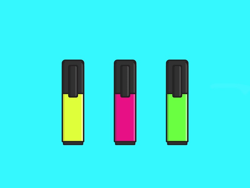 Highlighters after effects animation art flat design gif highlighter highlighters loop millmotion neon stationary vector