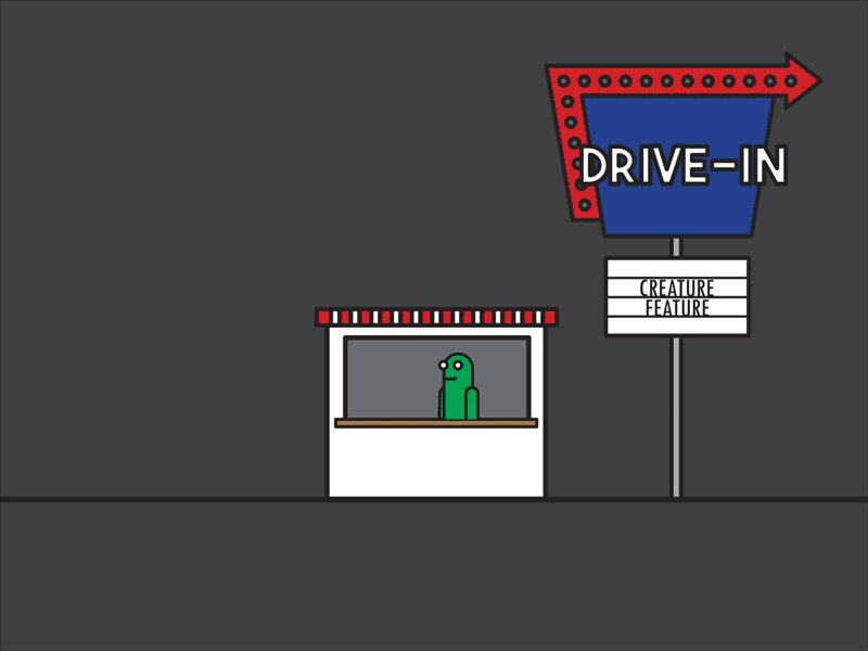 Drive-in Creature Feature animation art creature drawlloween drive in feature film gif monster motion design vector