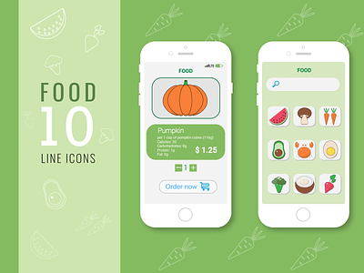 A set of outline colored healthy food icons! app appstore eco eco friendly food fruits healthy icons vega vegan vegetables