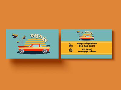 Business card for taxi service in retro style.