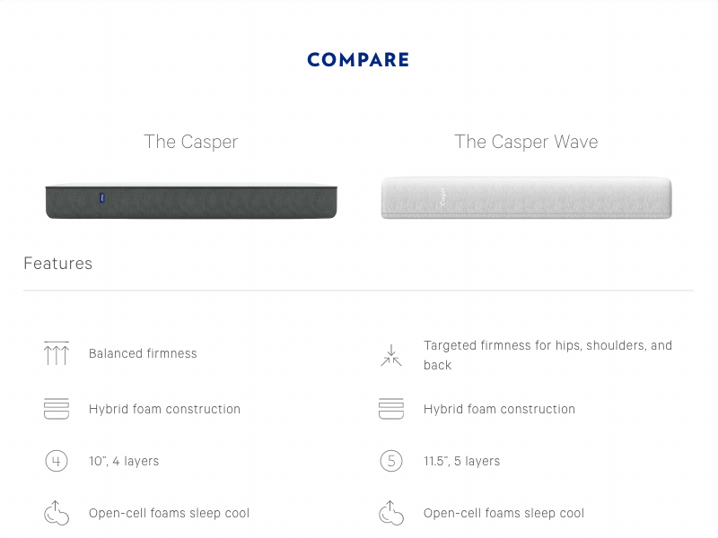 Casper Compare Grid compare ui ux web