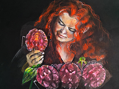 Red haired girl and brain flowers