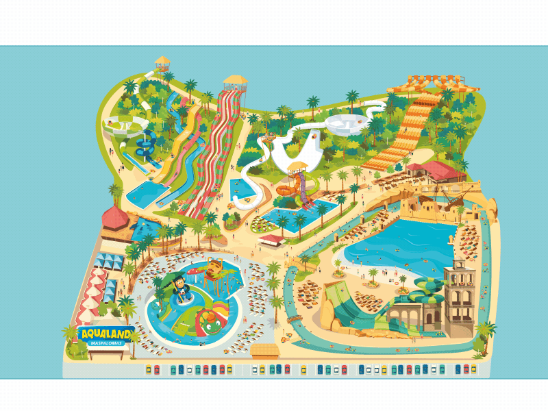 Wip: Illustrated map - Aqualand Maspalomas design fun illustration illustrator map motion park slide summer swimming pool water wip