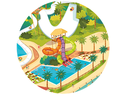 Waterpark Aqualand Maspalomas flat illustration palmtrees slide swim swimming pool vector water waterpark