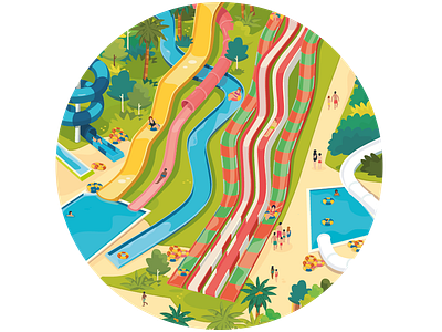 Waterpark map detail - Aqualand Maspalomas aterpark illustration palmtrees slide summer swim swimming pool water