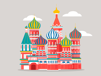St. Basil Cathedral building flat design illustration map moscow russia st. basil cathedral travel
