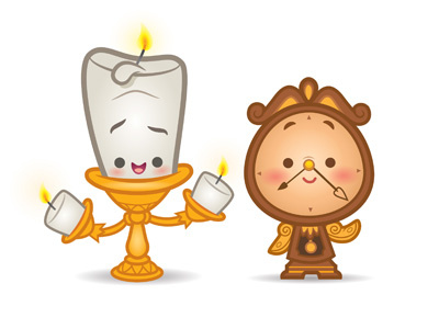 Kawaii Lumiere and Cogsworth beauty and the beast cogsworth cute disney kawaii lumiere