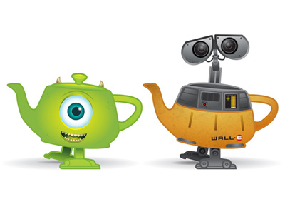 Walking Teapots inc monsters pixar renderman teapot walking teapot wall e. mike