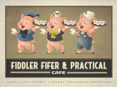 Three Little Pigs cute disney disney california adventure disneyland fiddler fifer and practical cafe retro three little pigs