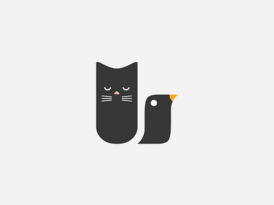 Cat & Bird bird cat illustration logo logotype minimalist simple vector