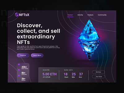 NFT Landing Page Concept.. appdesign branding design illustration ui uiux ux vector webdesign