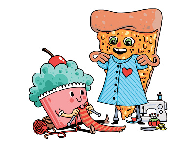 Make & Bake character design cupcake illustration knitting pizza sewing