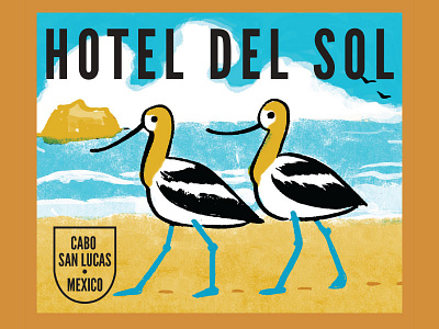Hotel Del Sol avocet birds cabo san lucas illustration luggage mexico