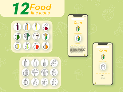 12 Food line icons adobe illustrator affinity designer design graphic design illustration linear icons