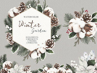 Watercolor Winter Floral Clipart watercolor clipart winter clipart