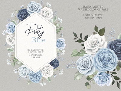 watercolor blue rose clipart blue flower rose bouquet watercolor flower wedding clipart