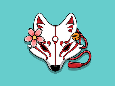 Japanese Kitsune Mask Design Illustration