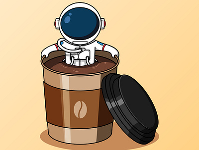 Cute astronaut soaking in coffee cup illustration