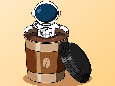 Cute astronaut soaking in coffee cup illustration