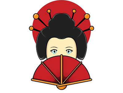 Japanese geisha with sensu fan illustration