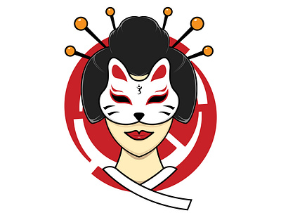 Japanese geisha with sensu fan illustration