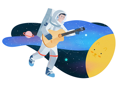 UOKO·MLGB-Miaomiao star🐱🌟 illustration astronaut boy cat guitar illustration mlgb music spaceman star uoko