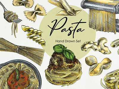 Pasta sketch set design food hand drawing illustration italian pasta sketching watercolour