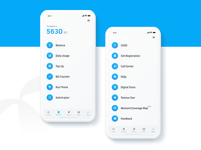 Screens from the myTelenor App Redesign app ui design rebranding redesign uiux