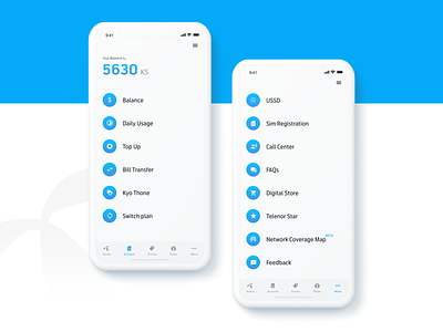 Screens from the myTelenor App Redesign
