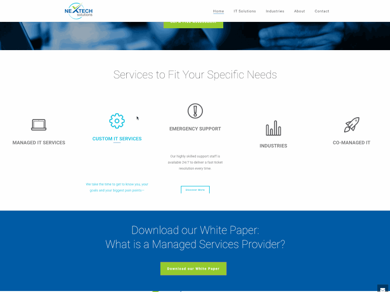 NexTech Solutions Web Site blue creative direction design msp ui ux web