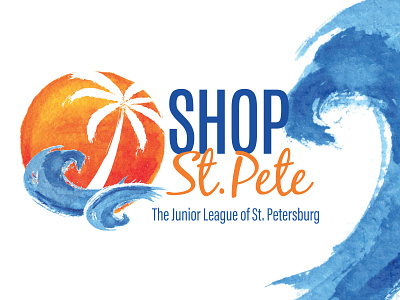 Shop St. Pete Branding blue branding design logo orange palm tree sun tropical waves