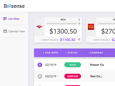 Billsense Mockup dashboard ui uidesign