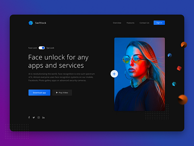 Face Unlock App Landing Header Exploration app app landing clean daily ui dailyui design figma flat illustrations illustrator minimal ui ux web website