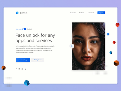 Face Unlock App Landing Header Exploration (White Version) clean daily ui dailyui design landing minimal ui ux web website