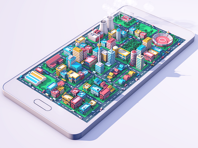 Low Poly City 3d city fireart fireart studio low poly low poly city modeling phone render rendering