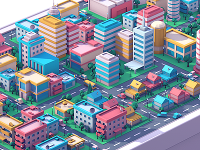 Low Poly City 3d city fireart fireart studio low poly low poly city modeling phone render rendering