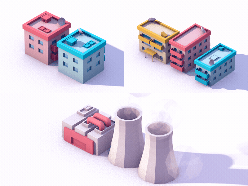 Low Poly Buildings 3d city fireart fireart studio low poly low poly city modeling phone render rendering