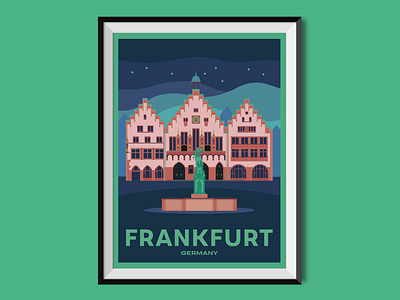 Frankfurt city illustration flat illustration fountain frankfurt germany market place medieval poster poster design town hall travel
