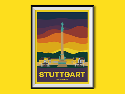 Stuttgart city city illustration flat illustration fountain germany palace poster poster design statue stuttgart travel