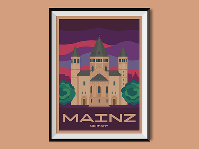 Mainz cathedral church city illustration flat illustration germany medieval places poster poster design travelling