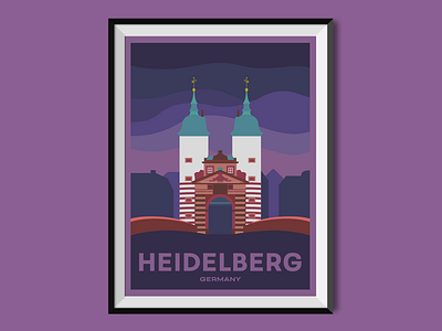 Heidelberg city city illustration cityscape flat design flat illustration gate germany heidelberg medieval old town places poster poster design